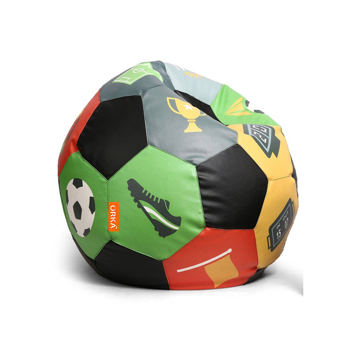 Orka Digital Printed Kids Foorball With Mathching Footstool Filled Bean Bag With Beans (FB52 Multicolor)
